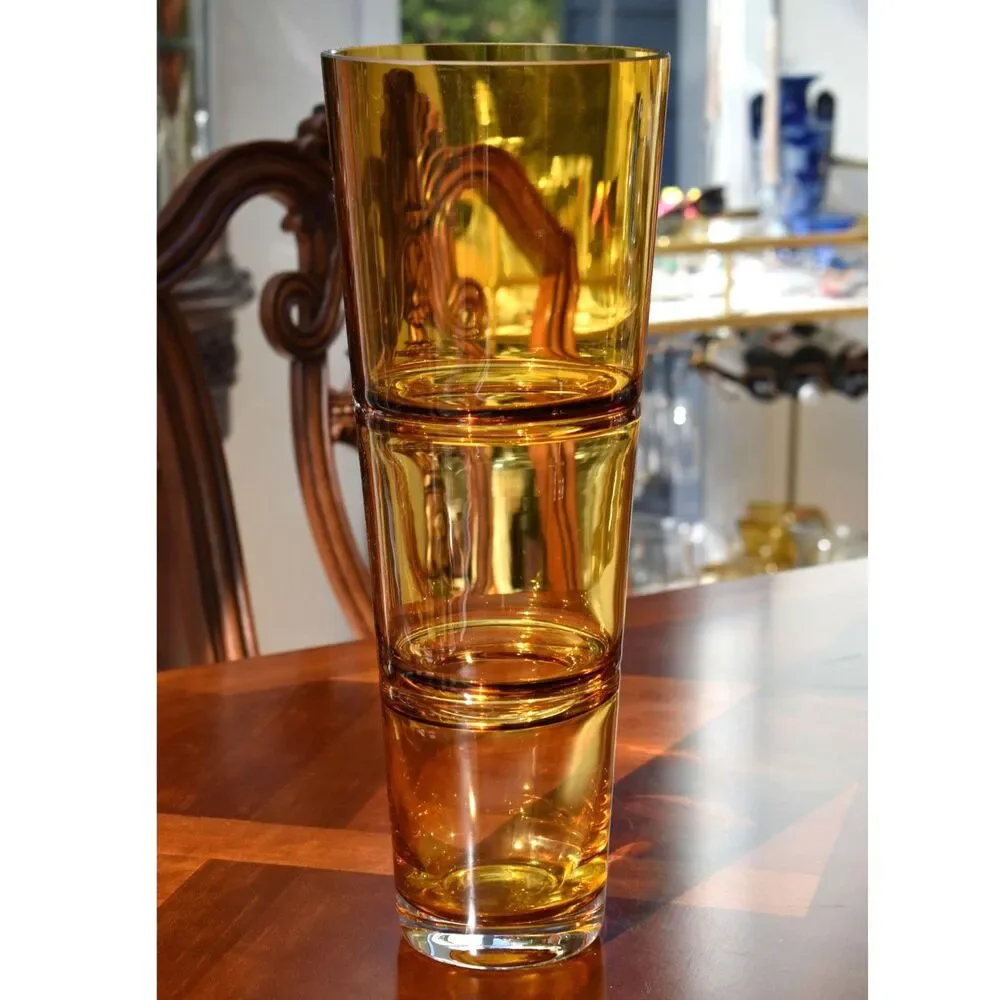Vintage MCM Amber Art Stacked Glass Vase 16